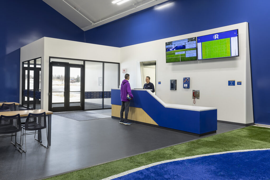 Reception desk at municipal fieldhouse